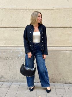 Vaqueros Anchos Tiro Alto Azul Denim
