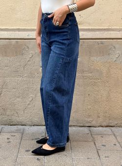 Vaqueros Anchos Tiro Alto Azul Denim