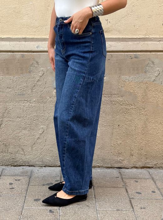 Vaqueros Anchos Tiro Alto Azul Denim