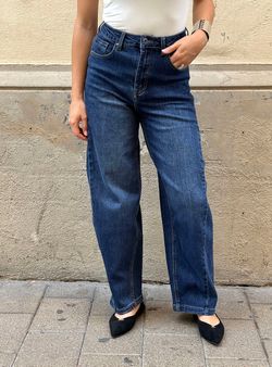 Vaqueros Anchos Tiro Alto Azul Denim