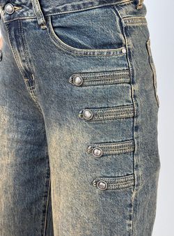 Vaqueros Estilo Militar azul tejano