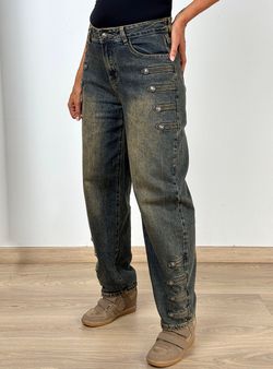 Vaqueros Estilo Militar azul tejano