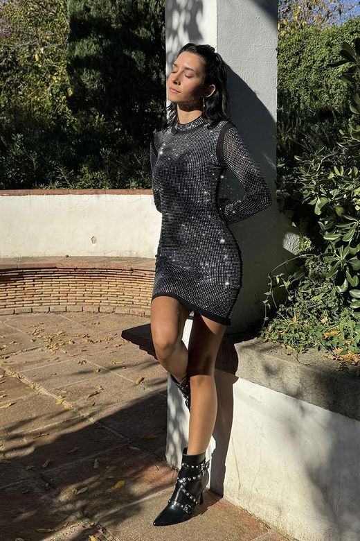 Vestido corto brillante negro-plata