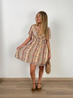 Vestido corto Zanzíbar beige-burdeos