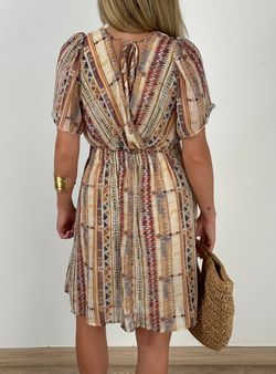 Vestido corto Zanzíbar beige-burdeos