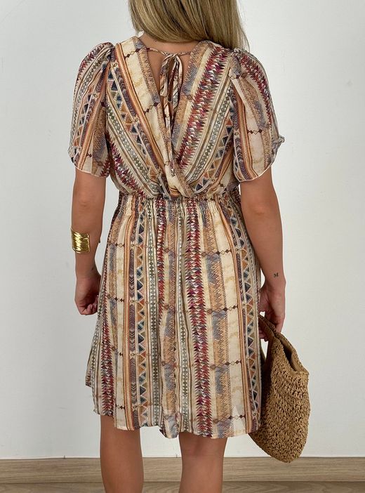 Vestido corto Zanzíbar beige-burdeos