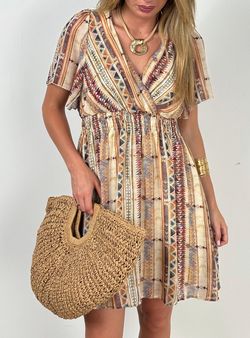 Vestido corto Zanzíbar beige-burdeos