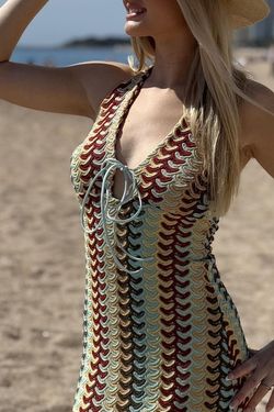 Vestido crochet multicolor beige