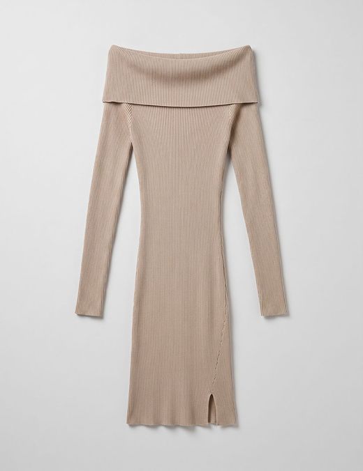 Vestido de Punto Bardot Beige