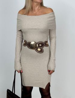 Vestido de Punto Bardot Beige