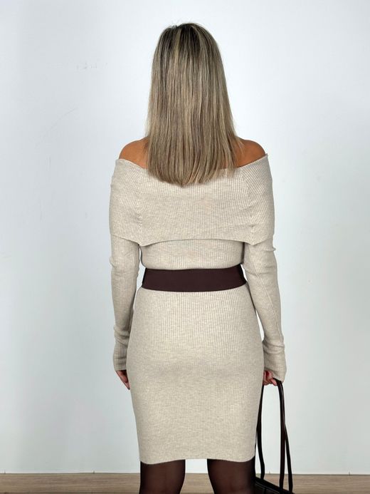 Vestido de Punto Bardot Beige