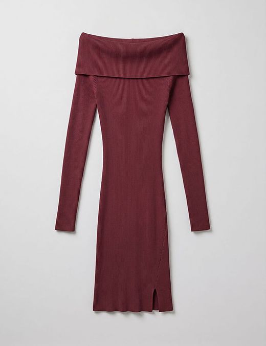 Vestido de Punto Bardot Burdeos