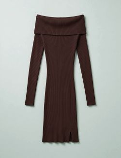 Vestido de Punto Bardot Marrón