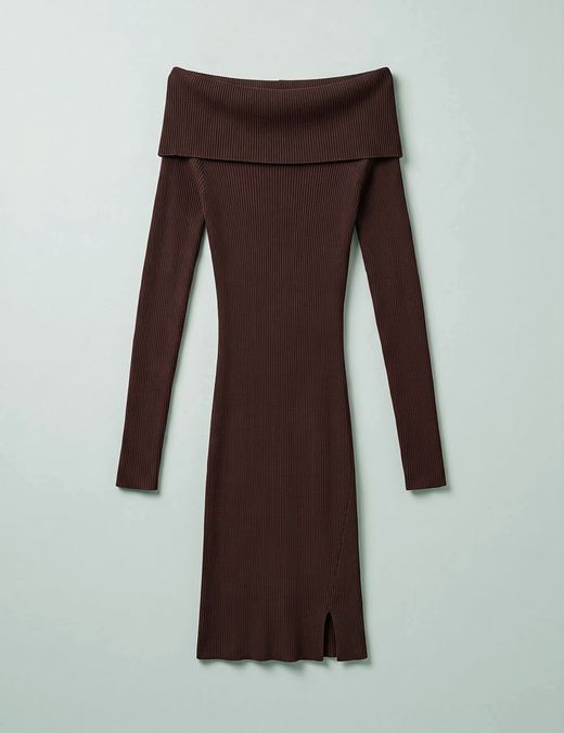 Vestido de Punto Bardot Marrón