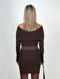 Vestido de Punto Bardot Marrón