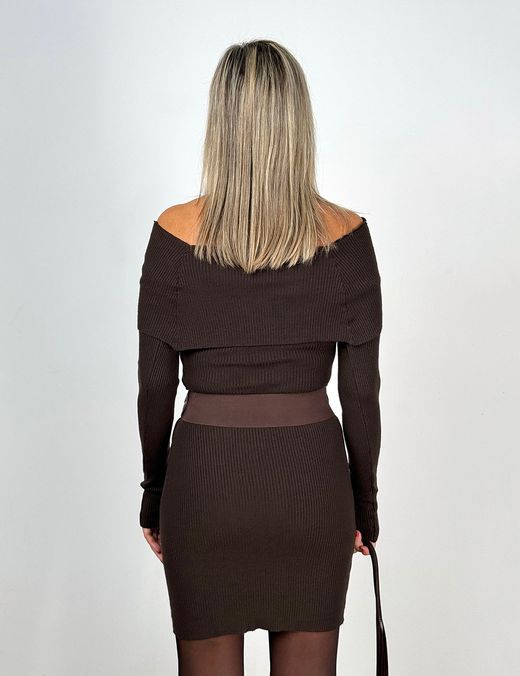 Vestido de Punto Bardot Marrón
