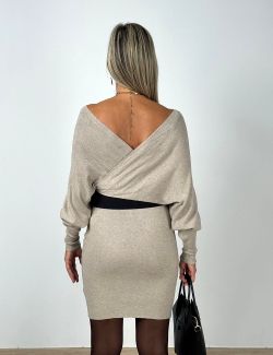 Vestido de Punto Cruzado Beige