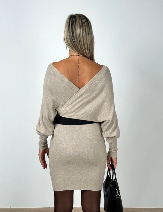 Vestido de Punto Cruzado Beige