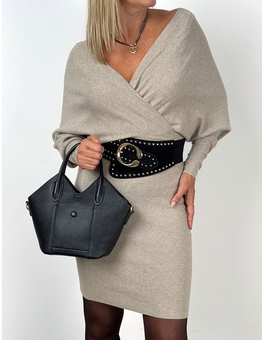 Vestido de Punto Cruzado Beige