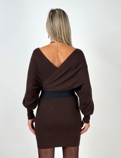 Vestido de Punto Cruzado Marrón