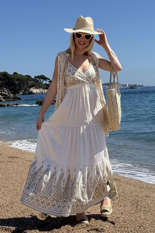 Vestido largo Alaior crudo-beige