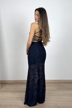 Vestido largo blonda marino Zahara