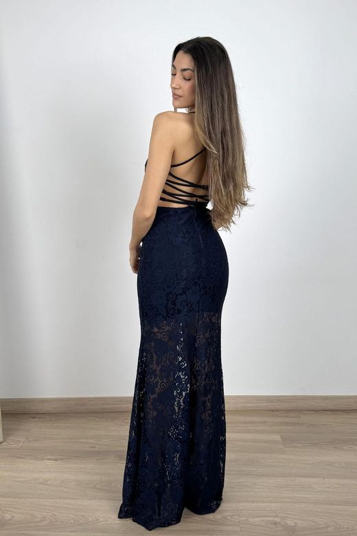 Vestido largo blonda marino Zahara