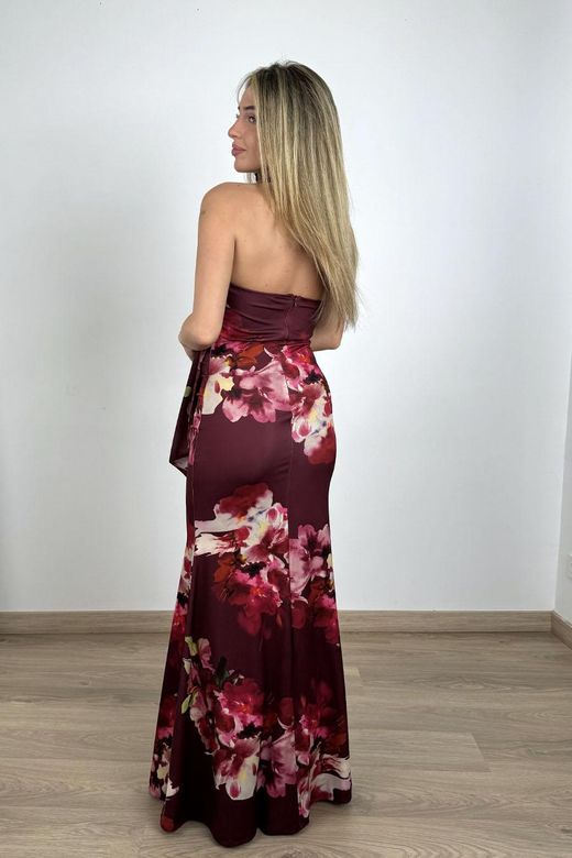 Vestido largo flores Triana burdeos