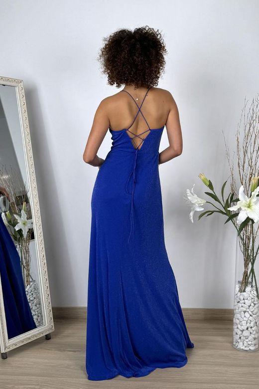 Vestido largo lurex corset azul klein