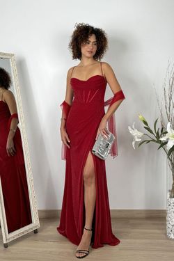 Vestido largo lurex corset burdeos