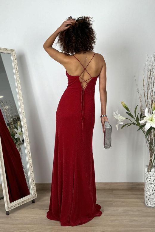 Vestido largo lurex corset burdeos