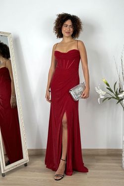 Vestido largo lurex corset burdeos