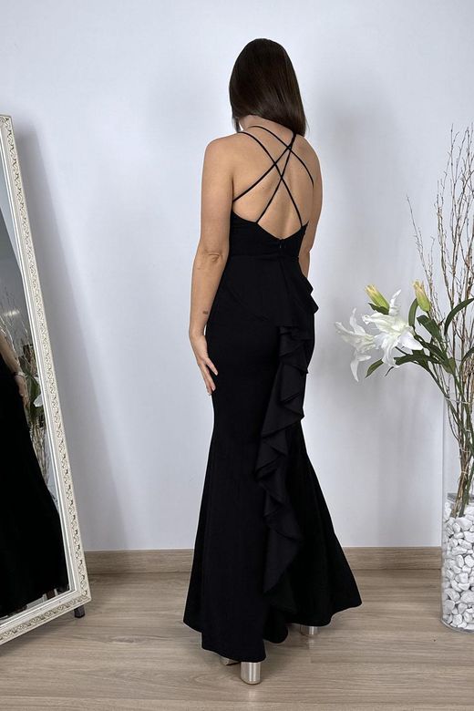 Vestido largo negro con volante