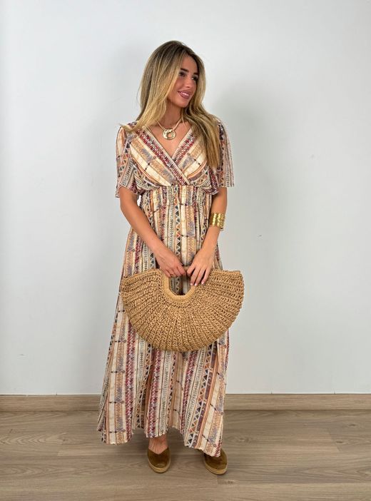 Vestido largo Zanzíbar beige-burdeos