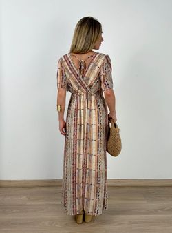 Vestido largo Zanzíbar beige-burdeos