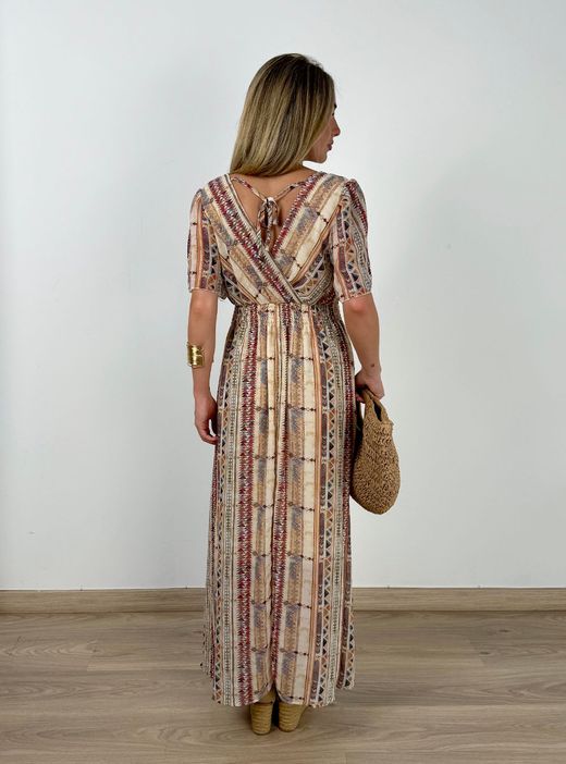Vestido largo Zanzíbar beige-burdeos