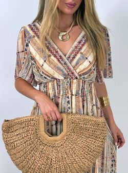 Vestido largo Zanzíbar beige-burdeos
