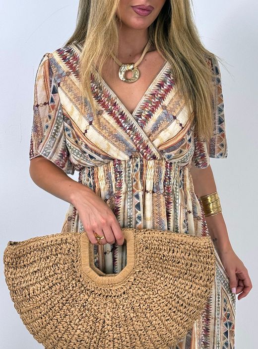Vestido largo Zanzíbar beige-burdeos