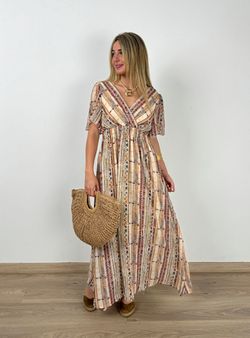 Vestido largo Zanzíbar beige-burdeos