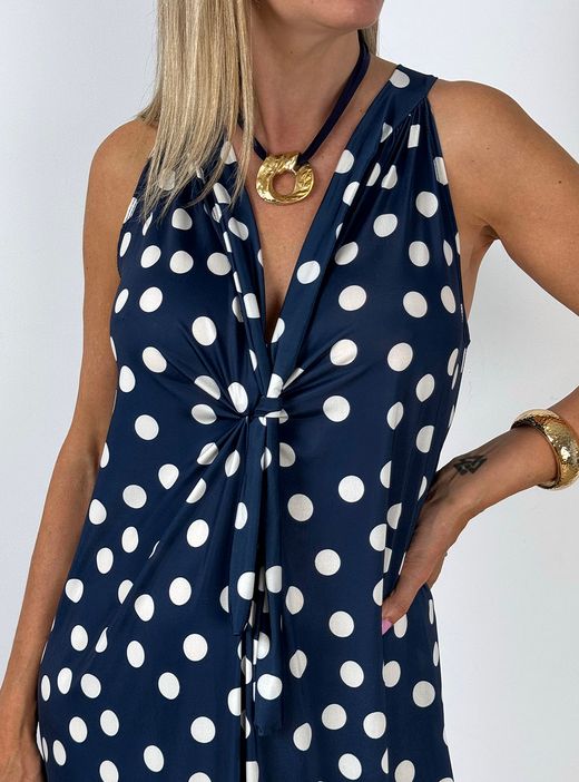 Vestido lunares multiposición marino-blanco