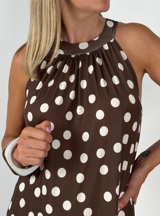 Vestido lunares multiposición marrón-blanco