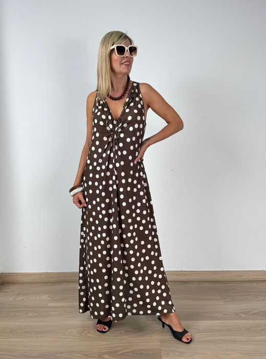 Vestido lunares multiposición marrón-blanco