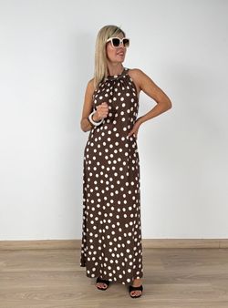 Vestido lunares multiposición marrón-blanco