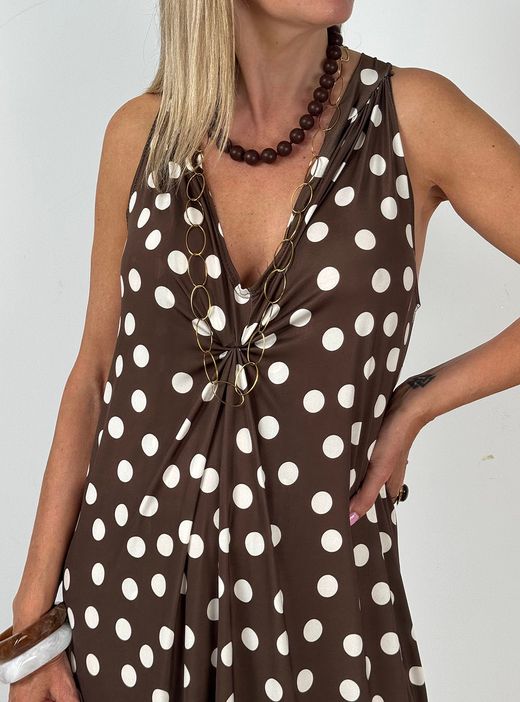 Vestido lunares multiposición marrón-blanco