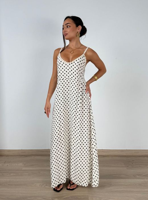 Vestido lunares Ronda blanco-marrón