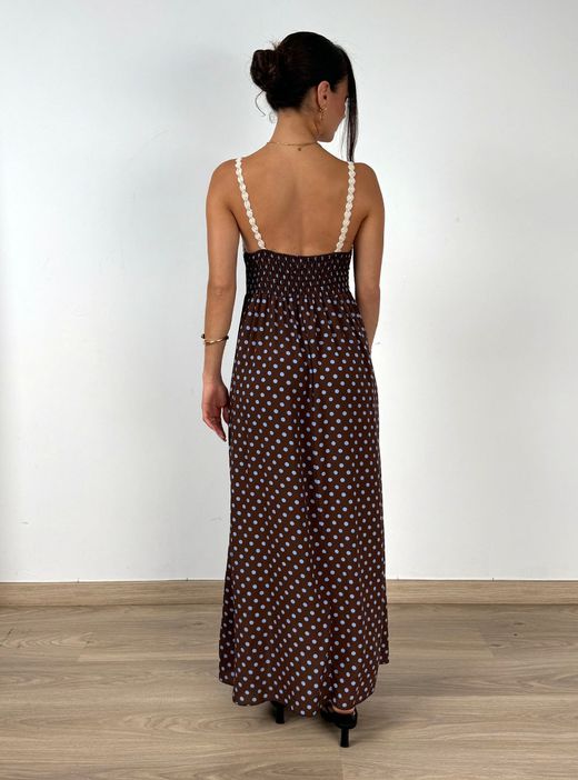Vestido lunares Ronda marrón-celeste