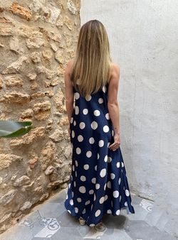 Vestido lunares Sevilla marino-crudo