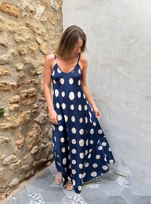 Vestido lunares Sevilla marino-crudo