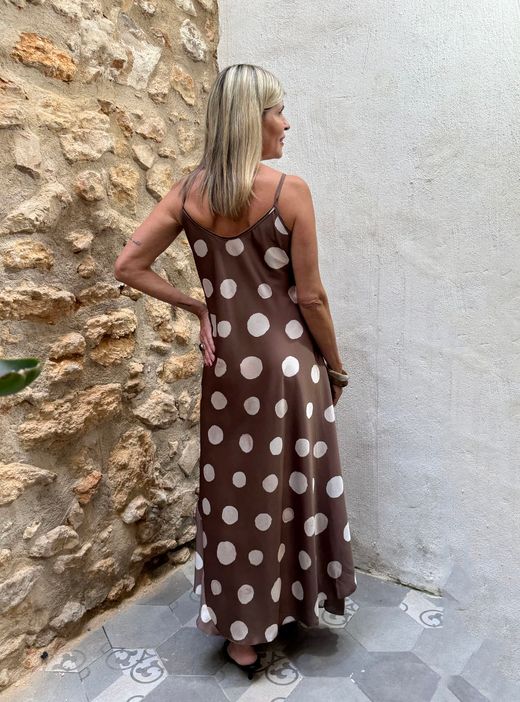 Vestido lunares Sevilla marrón-crudo