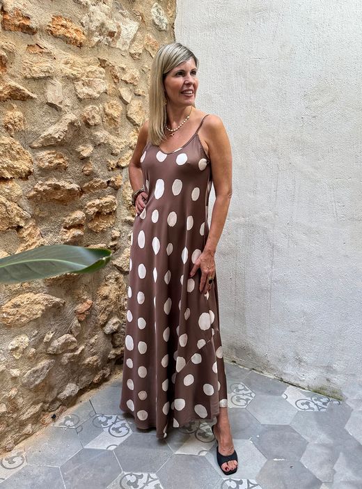 Vestido lunares Sevilla marrón-crudo